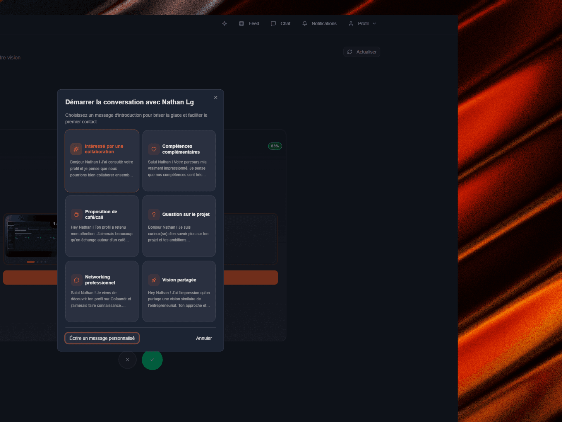Interface de messagerie Cofoundr