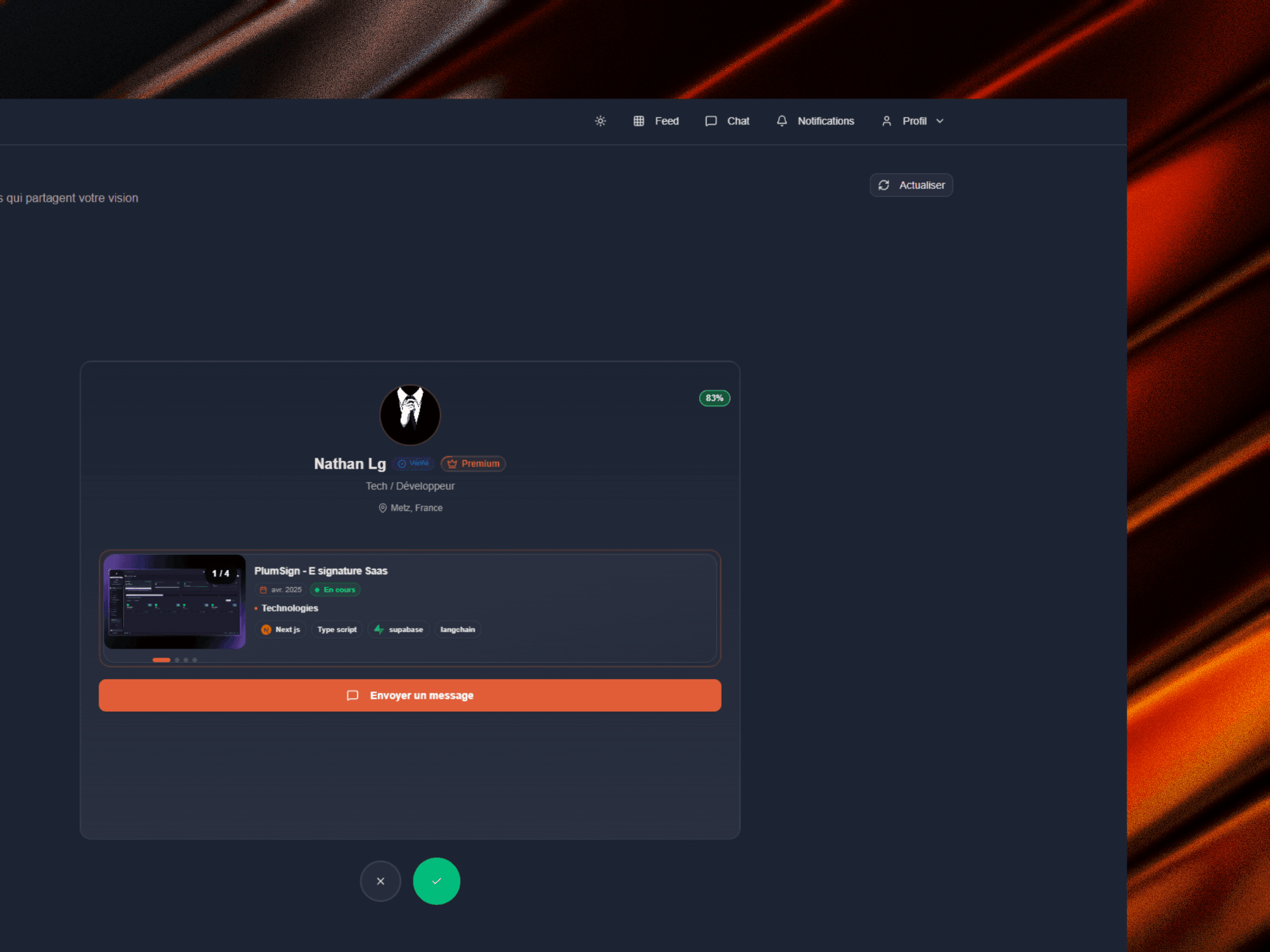 Interface du feed Cofoundr